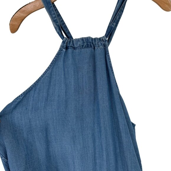 Zenana Womens Blue Denim Sleeveless tunic top blouse size large Tie back - Picture 5 of 8